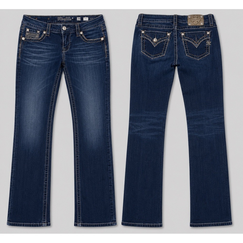 Miss Me JEAN WOMEN 29 Rhinestone thick stitch easy SKINNY mid Rise Bling DARK